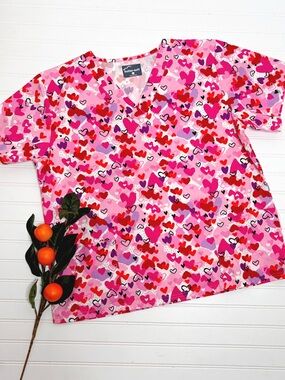 Butter-Soft Valentines Heart Print Scrub Top